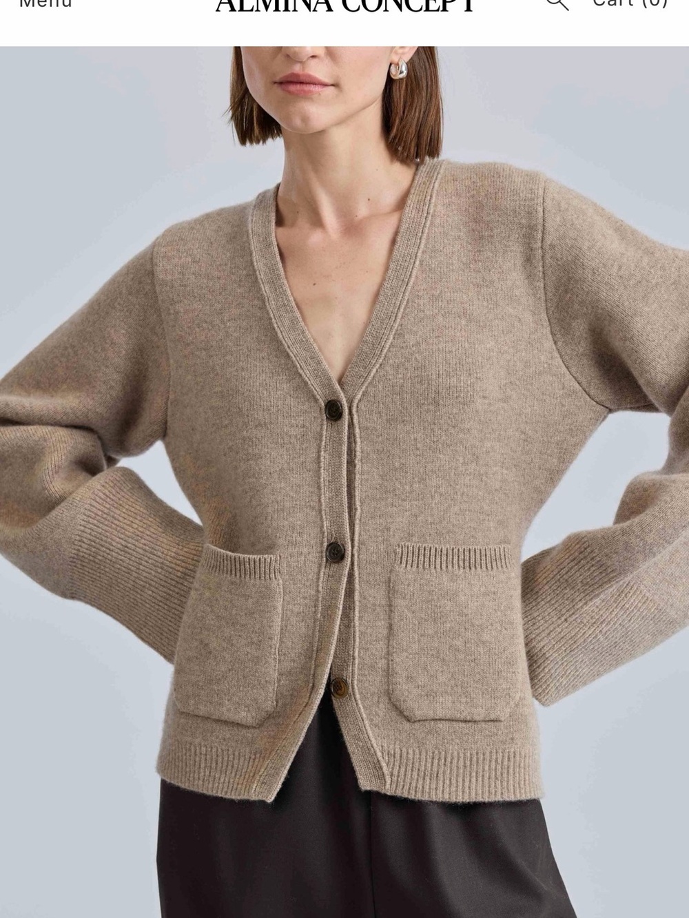 Almina Concept Taupe V-Neck Pocket Cardigan